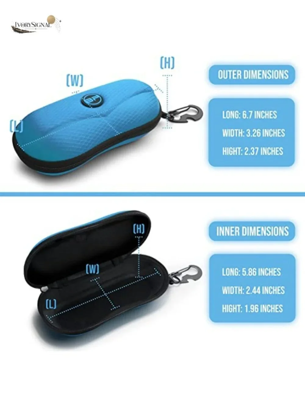 EVA Semi-Hard Sunglasses Case with Metal Belt Clip Hook, Portable Eyeglass